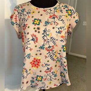 Lily White Orange Tan Graphic Blouse Relaxed Fit